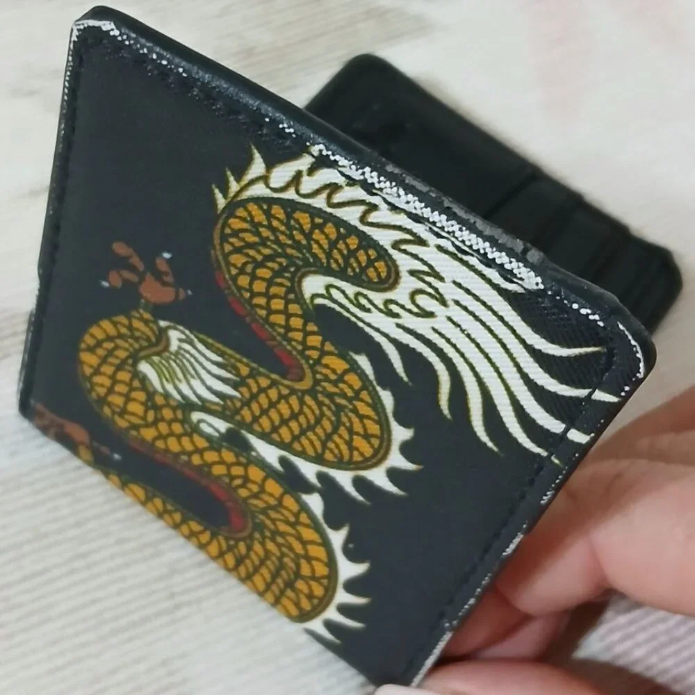 Buckle-Down Genuine Leather Wallet/Card Holder Black with Dragon Print